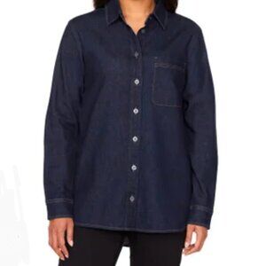 Buffalo David Bitton Ladies Darkwash Stretch Denim Shirt sz L Relaxed Fit